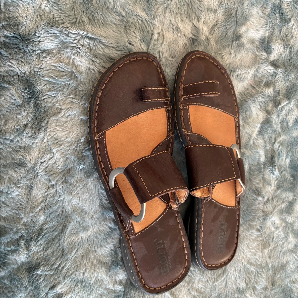 Born Brown Leather Sandals with Silver Buckle - Picture 2 of 4